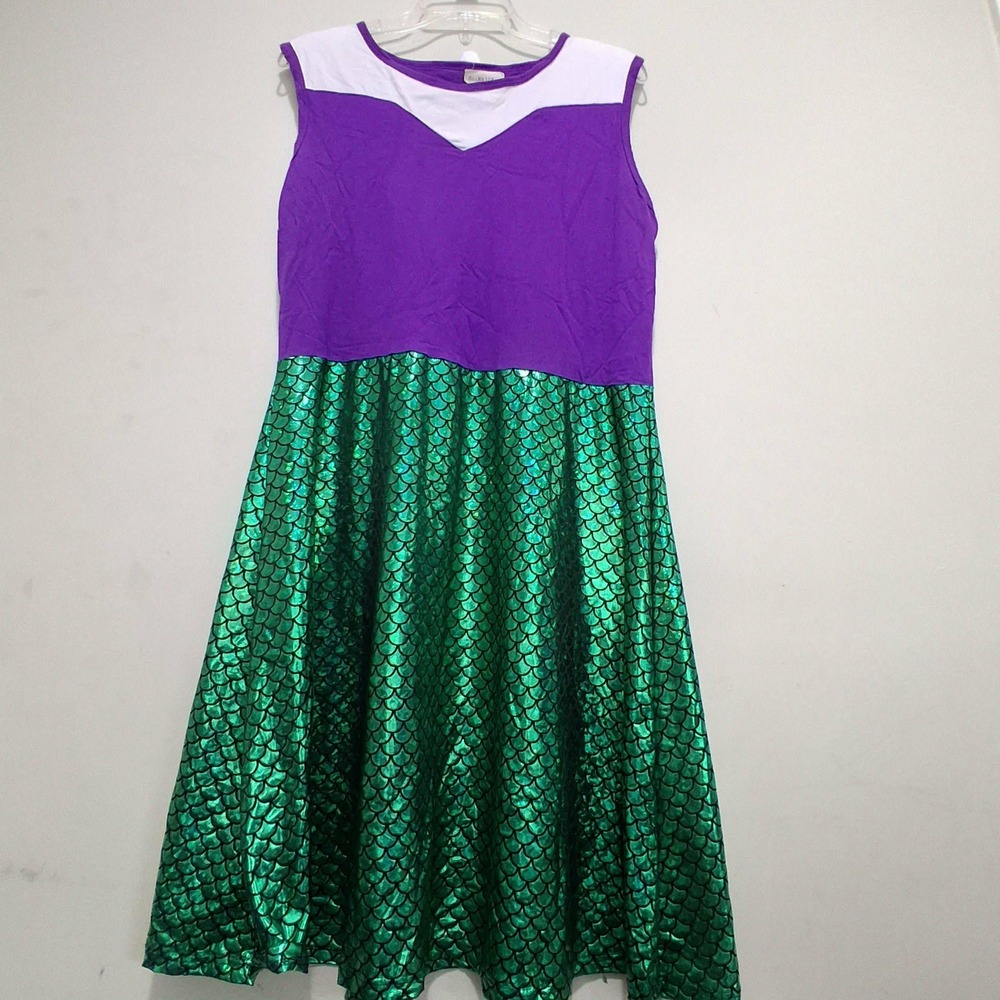 Ruikajia Mermaid Dress XXL Purple Green Metallic Scale Print Sleeveless Cosplay